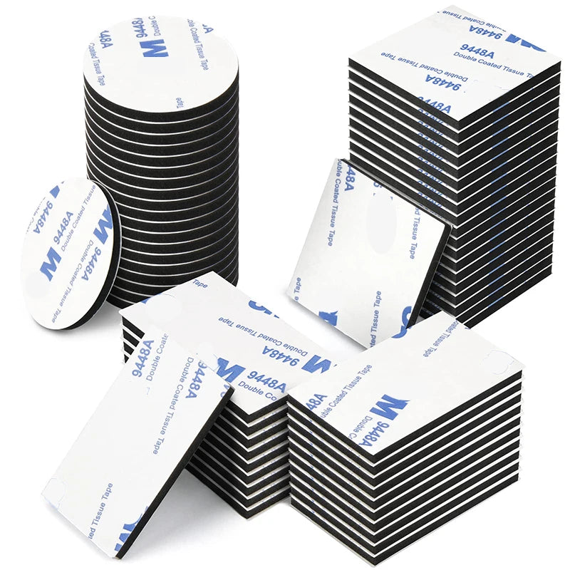 Stacks of 9448A heavy duty double-sided foam mounting tape in black and white packaging.