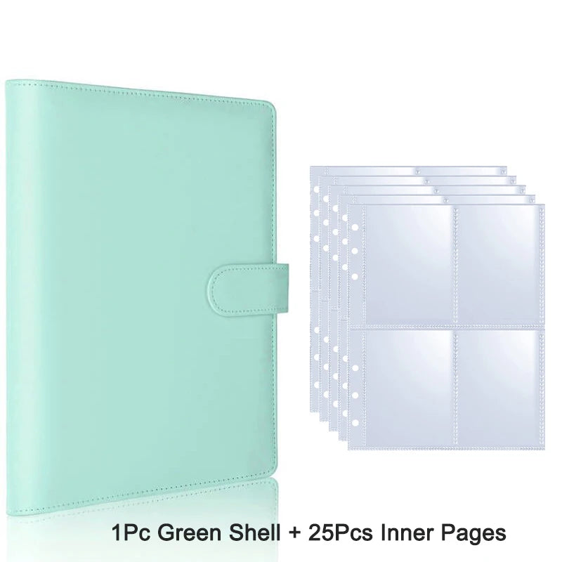 A green shell photo album binder with twenty-five inner pages for K-Pop collectibles