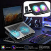 Adjustable RGB laptop cooling pad featuring dual turbo fans and a phone holder for improved cooling