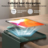 A detachable wireless keyboard folio case for an iPad is shown with a honeycomb cooling structure dissipating heat.
