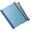 A stack of blue and beige expanding accordion document organizer file folders.