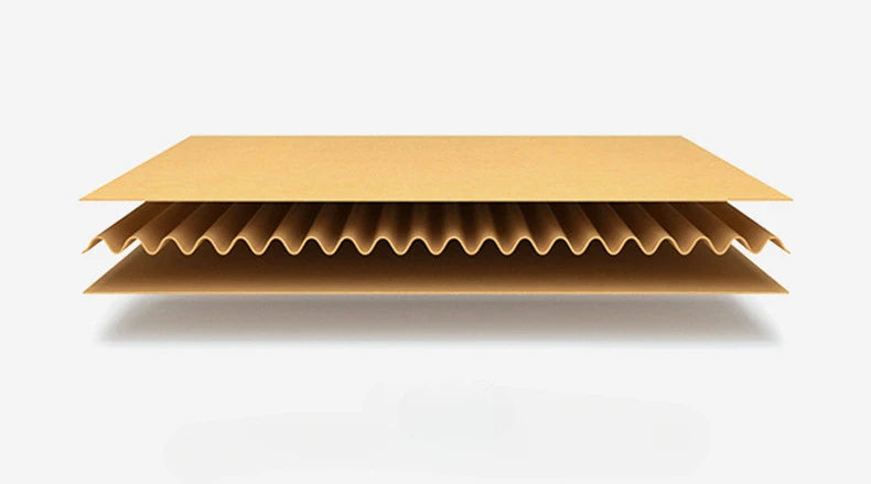 A stack of brown kraft cardboard shipping boxes, showing the corrugated structure and layered packaging.
