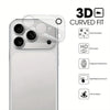 A white smartphone with a clear curved fit camera lens protector applied, showing features like dust prevention and fingerpri
