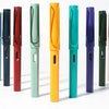 A set of three Morandi Retro fountain pens in various colors including blue, black, red, mint green, orange, teal, purple, an