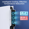 Primer plano de una consola blanca con ventilador de refrigeración integrado y hub USB, demostrando reducción inteligente de 