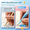 Comparación entre un lápiz común propenso a romperse y un cartucho de bolígrafo ultra grueso de 2mm para una escritura segura
