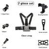 A 7-piece set of components for an adjustable head and chest mount, including a J-shaped base, rotating bracket, adapter, che