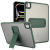 A matte green protective case for an iPad Pro showing the device and a separate cover.