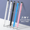 A set of five stylus pens in white, black, blue, and pink colors displayed against a gray background.