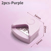 A purple precision corner cutter tool shown from above, highlighting its dimensions and design.