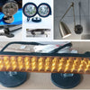 Various magnetic base mount brackets and LED light fixtures shown in different configurations.
