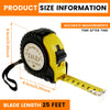 Yellow and black measuring tape with a blade length of 25 feet shown next to a ruler.