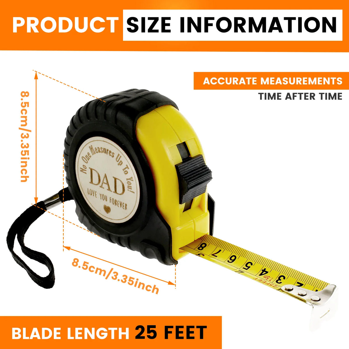 Yellow and black measuring tape with a blade length of 25 feet shown next to a ruler.