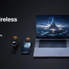 A laptop is shown with various devices connected, illustrating advanced wireless technology like OFDMA and MU-MIMO.