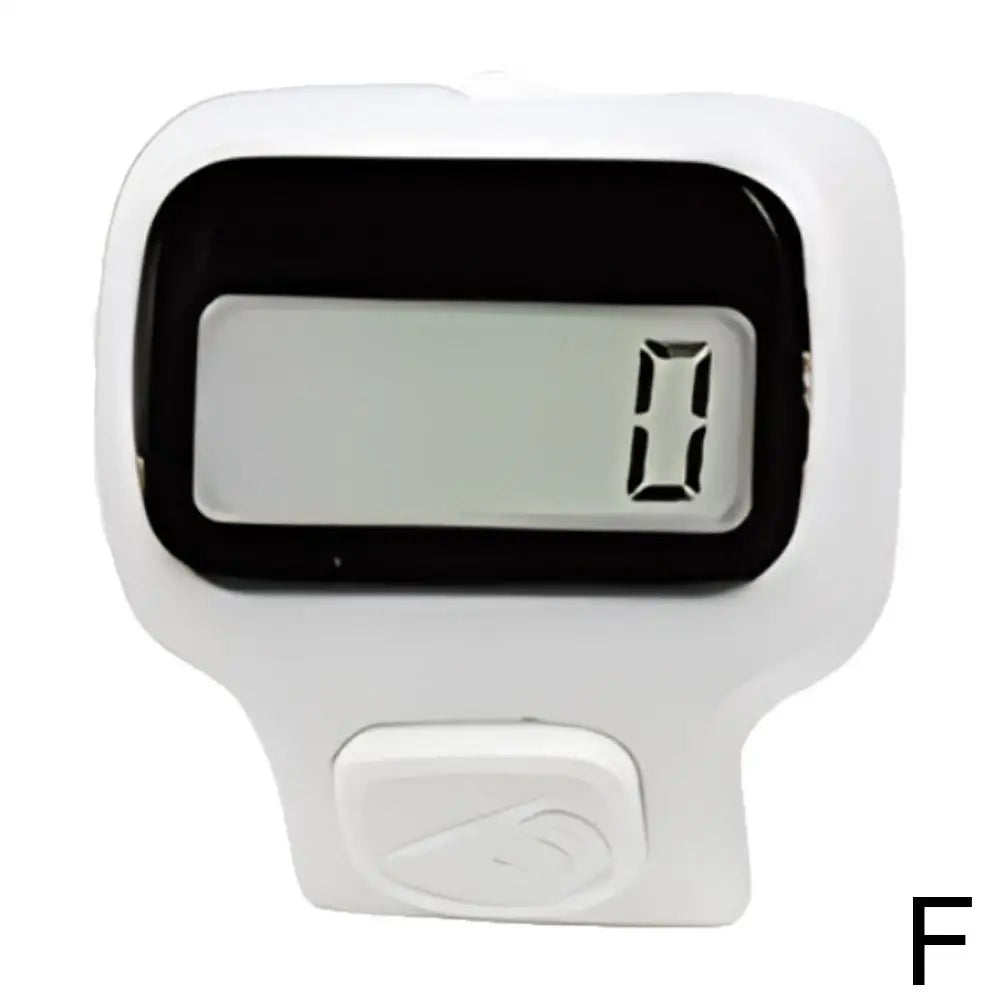 A white digital counter device with a black display and a white body.