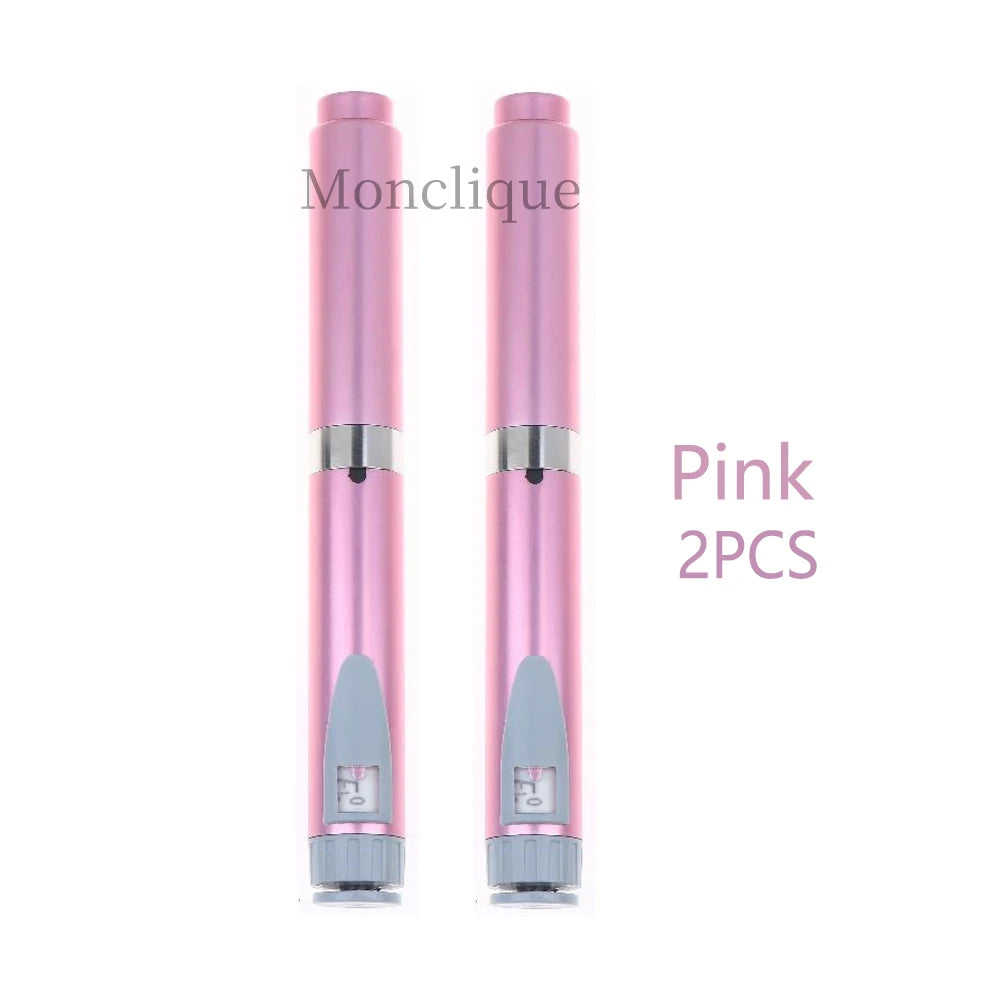 Two pink reusable metal injection pens displayed vertically.