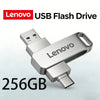 Silver Lenovo 256GB USB Flash Drive with a metal clip and connector.