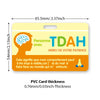 Yellow PVC card with black text and a graphic of a brain silhouette, designed for ADHD awareness.