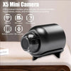 A black X5 Mini Camera is shown on a wooden surface, highlighting its features for remote monitoring.