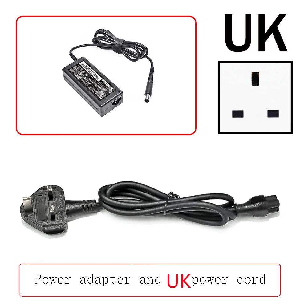 Black power adapter and UK power cord for laptops