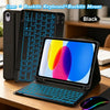 A black case containing a Bluetooth keyboard and backlit mouse next to an iPad.