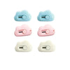 Three variations of a light blue, pink, and white portable rabbit cloud letter opener and crafting tool.
