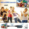 A Wii to HDMI converter adapter connects a Wii console to an HDMI output for video display.