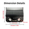 Dimension details of a black professional cordless hair clipper showing blade length and overall size.