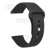 Schwarzes Silikon-Schnellverschluss-Armband für eine Smartwatch, von der Seite gezeigt.