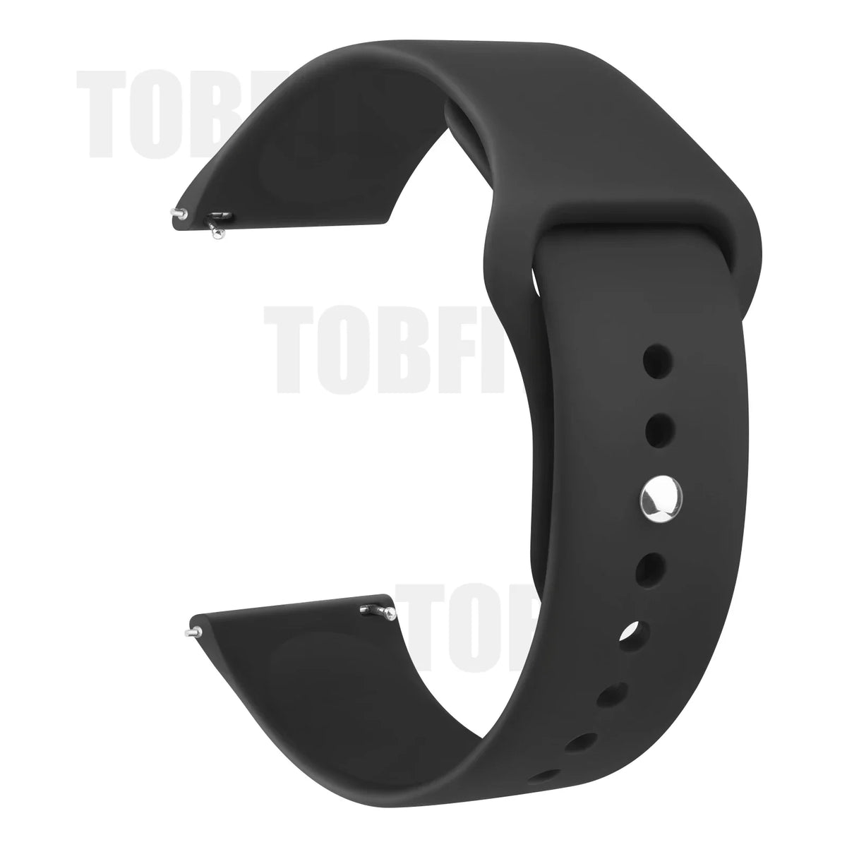 Schwarzes Silikon-Schnellverschluss-Armband für eine Smartwatch, von der Seite gezeigt.