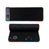 A black magnetic wireless charging mousepad shown in two views, highlighting its slim profile and features.