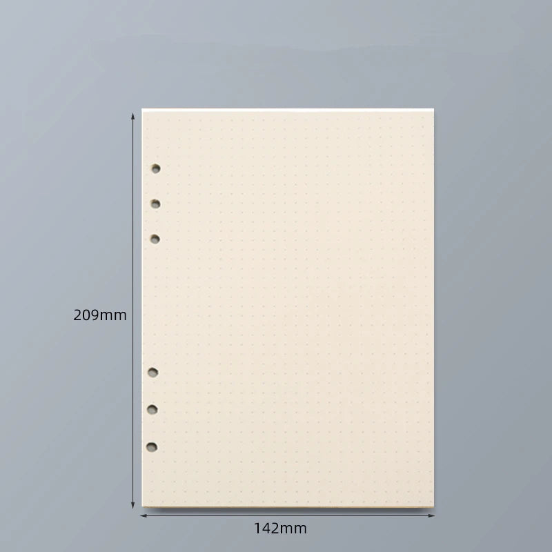 Resma de cuaderno suelto rectangular, beige claro, con borde perforado y marcas de medición.