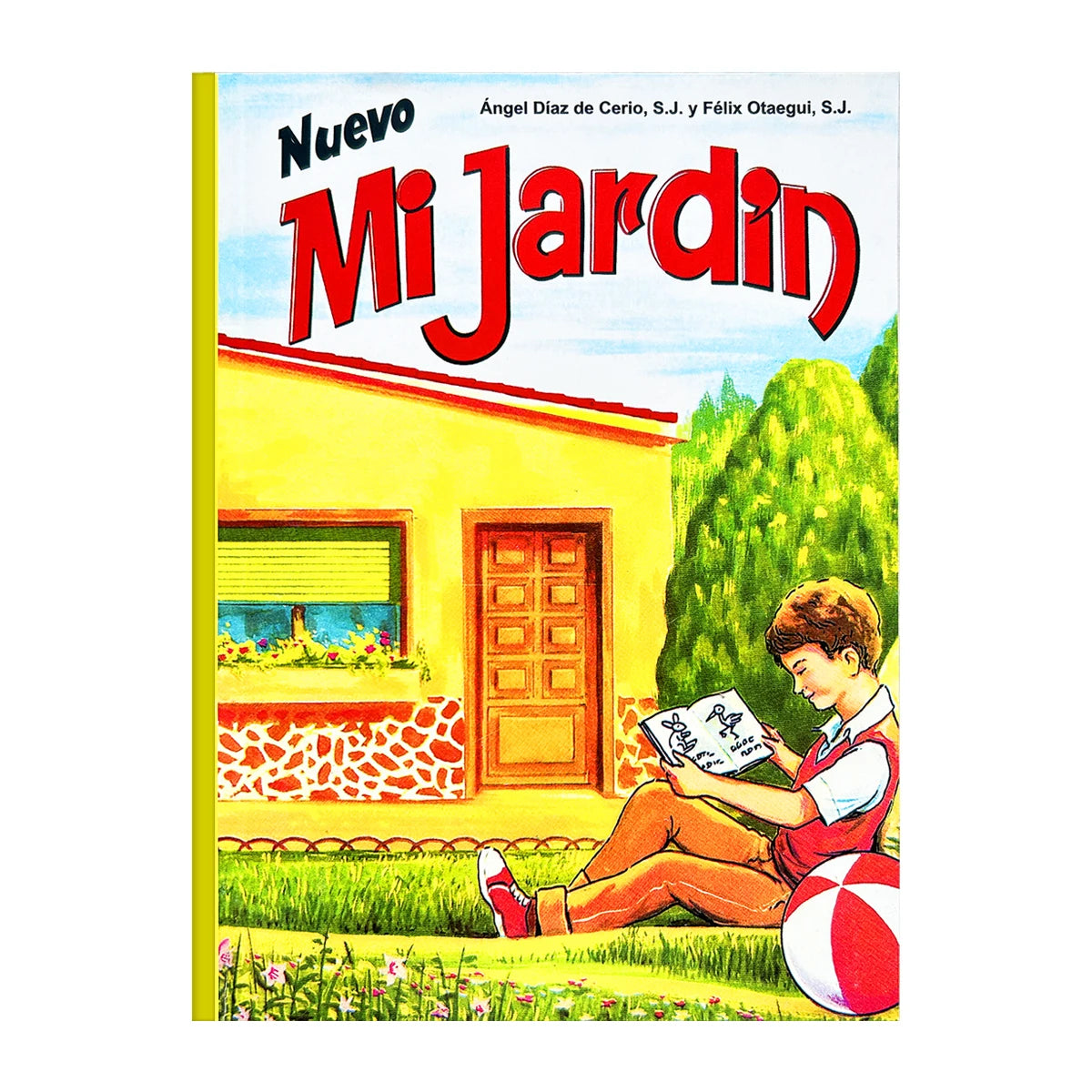 Umschlag des Spanisch-Lernbuchs Nuevo Mi Jardín mit einem Jungen, der draußen liest.