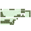 A layout of a Magic Bunny PBT keycap set featuring various letter and number keys in a light green color.