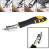 A black and yellow heavy duty manual multi-use staple gun with assorted staples shown in various angles.