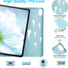 A high quality TPU case for an iPad, showing various features like a honeycomb grid, solid protection, shock absorption, char