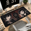 A black gaming mouse pad featuring an anime character design for a gaming mouse.