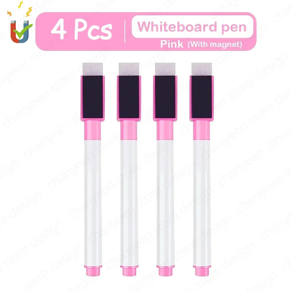 Vier rosa Whiteboard-Marker mit Magneten in einem Set