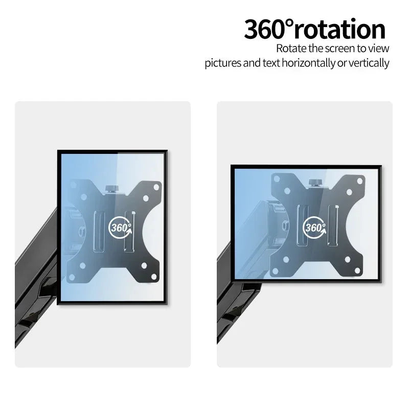 A black monitor is shown with a 360 degree rotation indicator, demonstrating the ability to rotate pictures and text horizont