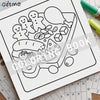 Line art coloring page featuring a collection of fruits and vegetables like a pear, carrots, and other produce.