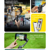 Marketing graphic showing six reasons to buy a 3-axis handheld gimbal stabilizer for smartphone, highlighting features like a