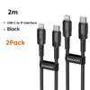 A pack of two black USB-C to IP interface charging cables for fast charging devices.
