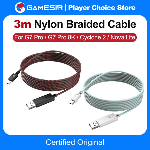 A set of 3m nylon braided charging cables for G7 Pro, G7 Pro 8K, Cyclone 2, and Nova Lite controllers.