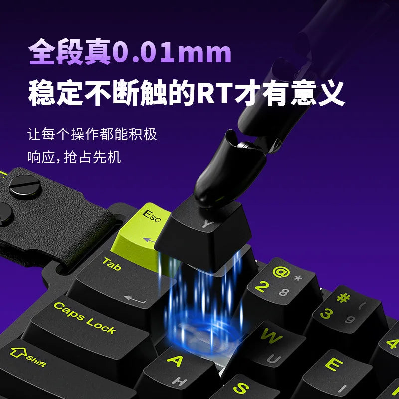 Close-up of a black mechanical keyboard showing a keycap being pressed down, highlighting the precision of the switches.