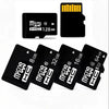 Several black MicroSD flash memory cards with various capacities like 8GB, 16GB, 32GB, and 64GB are displayed.