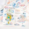 A set of colorful masking tape rolls featuring a youth theme with clouds and rainbows for scrapbooking