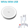 White magnetic wireless charging pad with USB cable connector.