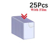 A box containing 25 clear protective card sleeves with anti-scratch film.