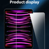 A display showing vibrant purple and pink light patterns on a smartphone screen with a clear glass protector.