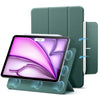 A green magnetic folio case is shown with an iPad Air tablet inside.